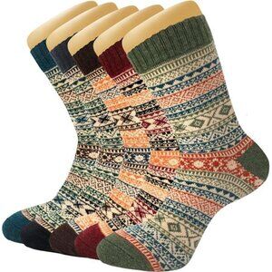 Womens Wool Socks 5 Pairs Winter Warm Thick Knit Wool Soft Vintage Casual Crew